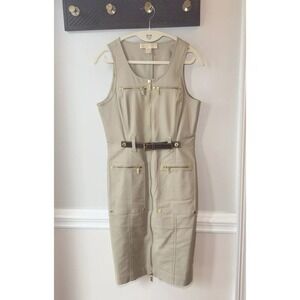 MICHAEL KORS Khaki Utility Cargo Safari‎ Sleeveless Dress SZ 2 Belted Pockets